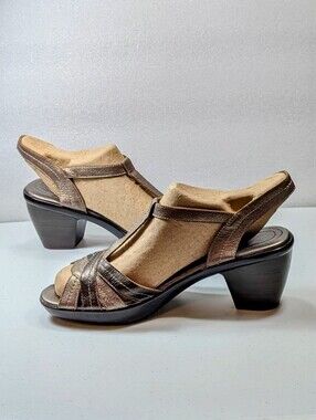 Naturalizer Metallic Bronze Leather Block Heel Strappy Sandals US10M EU41.5